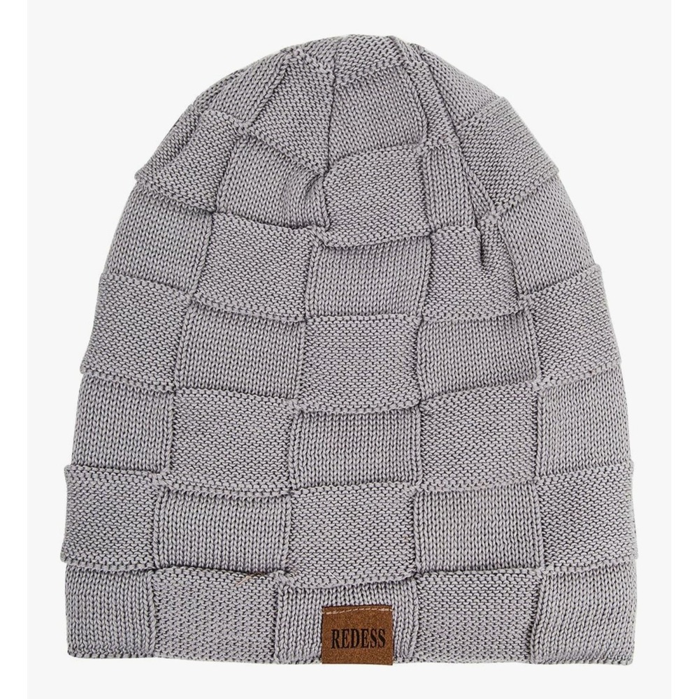 NEW Men Women Gray Knit Slouchy Beanie Hat Soft‎ Lined Winter Warm Stretchy
